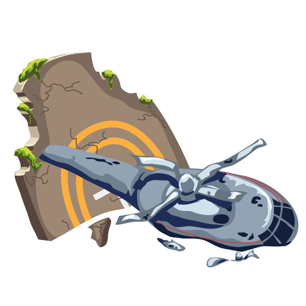 Crashed helicopter and tombstone