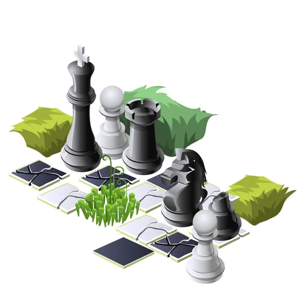 Sakkfigurák és növények, dekoratív kompozíció — Stock Vector