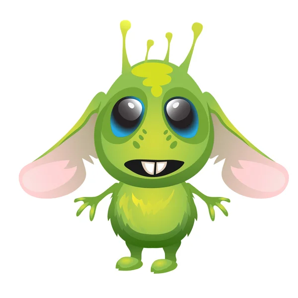Bonito alienígena de orelhas longas verde, caráter vetorial —  Vetores de Stock