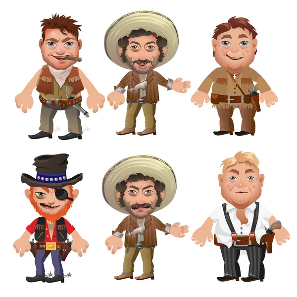 Öt férfi karakterek Rajzfilmes vadnyugati stílusban — Stock Vector