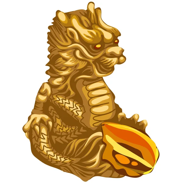 Figura de Dragón de Oro con una ofrenda — Vector de stock