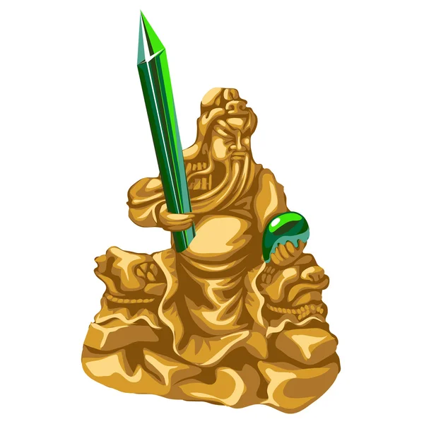Olden staty Poseidon med smaragd spjut — Stock vektor