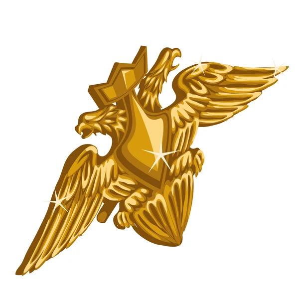 Emblema de oro con espada y águila de doble cabeza — Vector de stock