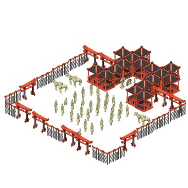 Sahne yaratıcısı, oryantal bina ve ordusu askerleri