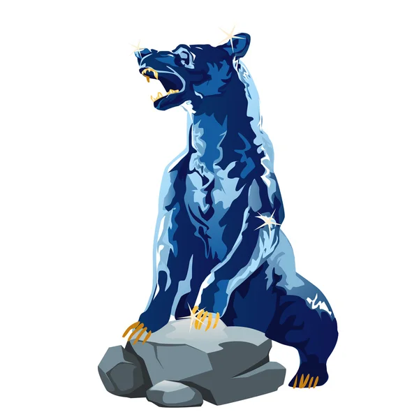 Oso realista hecho de hielo, brillante figura azul — Vector de stock