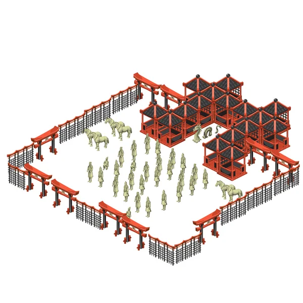 Sahne yaratıcısı, oryantal bina ve ordusu askerleri