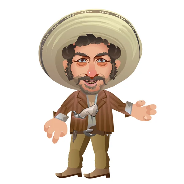 Hombre carismático en sombrero y con pistola, estilo vintage — Vector de stock