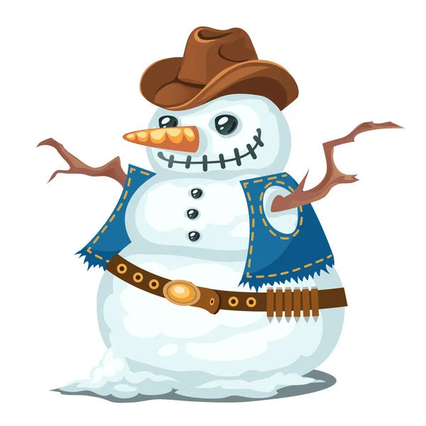Şapka ve yelek, kovboy tarzı ile olağandışı kardan adam — Stok Vektör