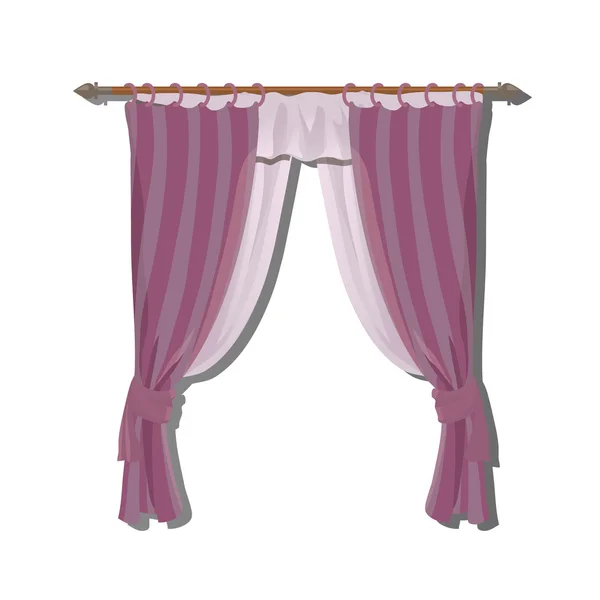 Розовые кухонные шторы на уступчике, декор — стоковый вектор