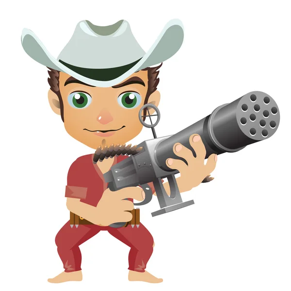 Hombre en el sombrero armado con ametralladora — Vector de stock