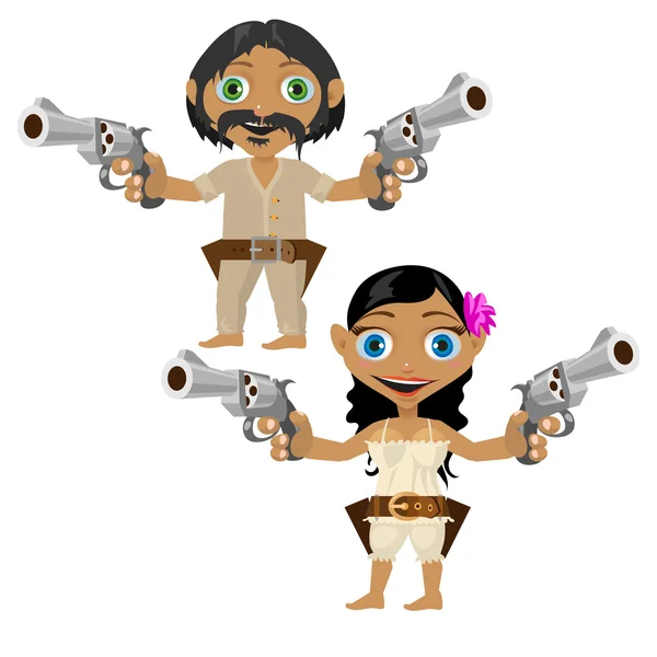 Hombre y mujer mexicanos con armas, personajes vectoriales — Archivo Imágenes Vectoriales