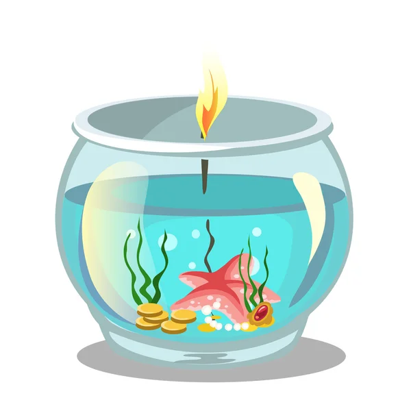Vela a arder no aquário. Ilustração vetorial — Vetor de Stock