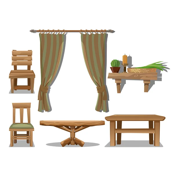 Большой набор старой деревянной мебели в стиле Дикого Запада — стоковый вектор