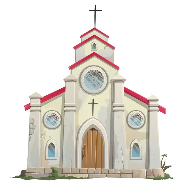 Old stone Catholic Church in cartoon style