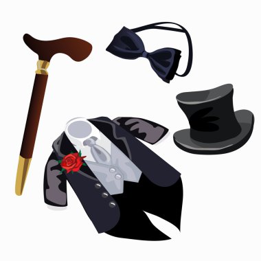 Lüks erkek resmi kıyafetleri, smokin ve aksesuarları