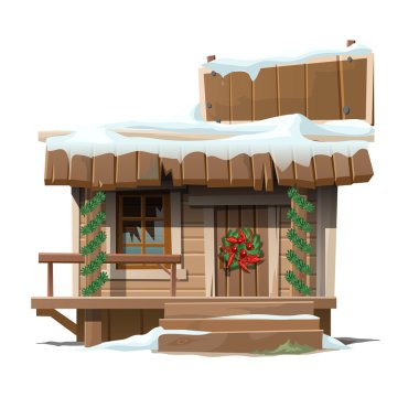 Wooden house decorated for Christmas with sign clipart