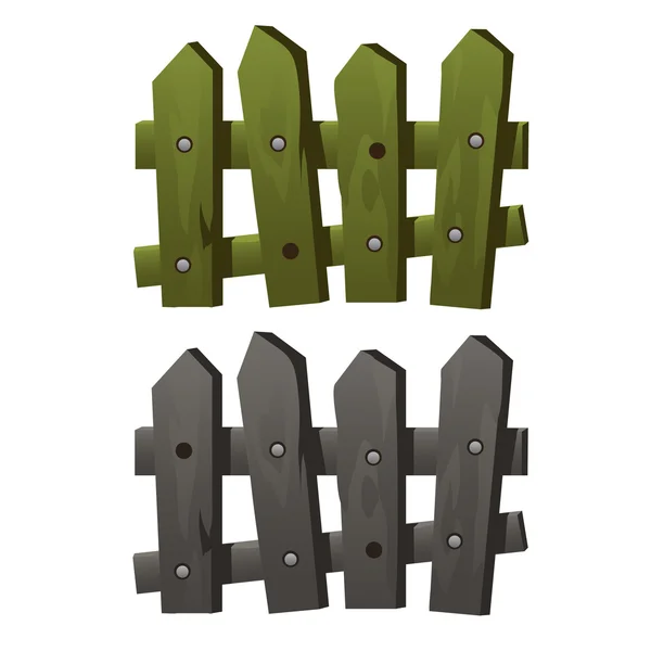 Two fragments wooden fence green and grey colors — Stock Vector