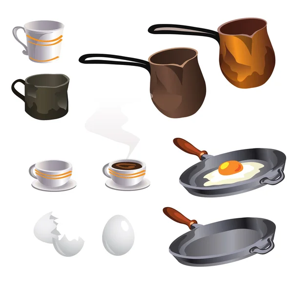 Cocinar huevos y café, grandes elementos de vectores — Archivo Imágenes Vectoriales