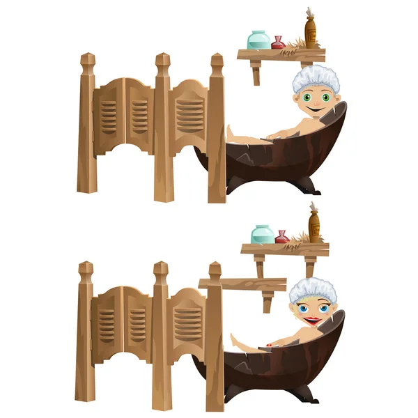 Divertente cartone animato ragazza e ragazzo si trova nella vasca da bagno — Vettoriale Stock
