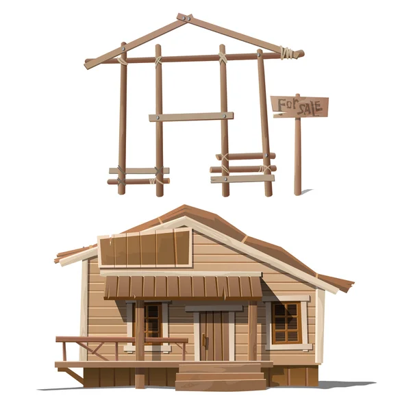 Proceso de construcción de casa y venta de letreros — Vector de stock