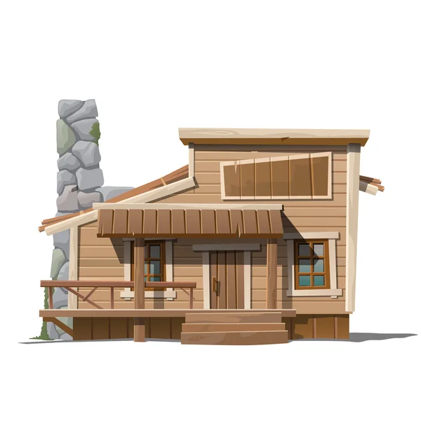 Casa de madeira com chaminé de pedra em estilo country — Vetor de Stock