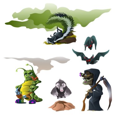 Skunk, bat, witch, insect and mole for Halloween clipart