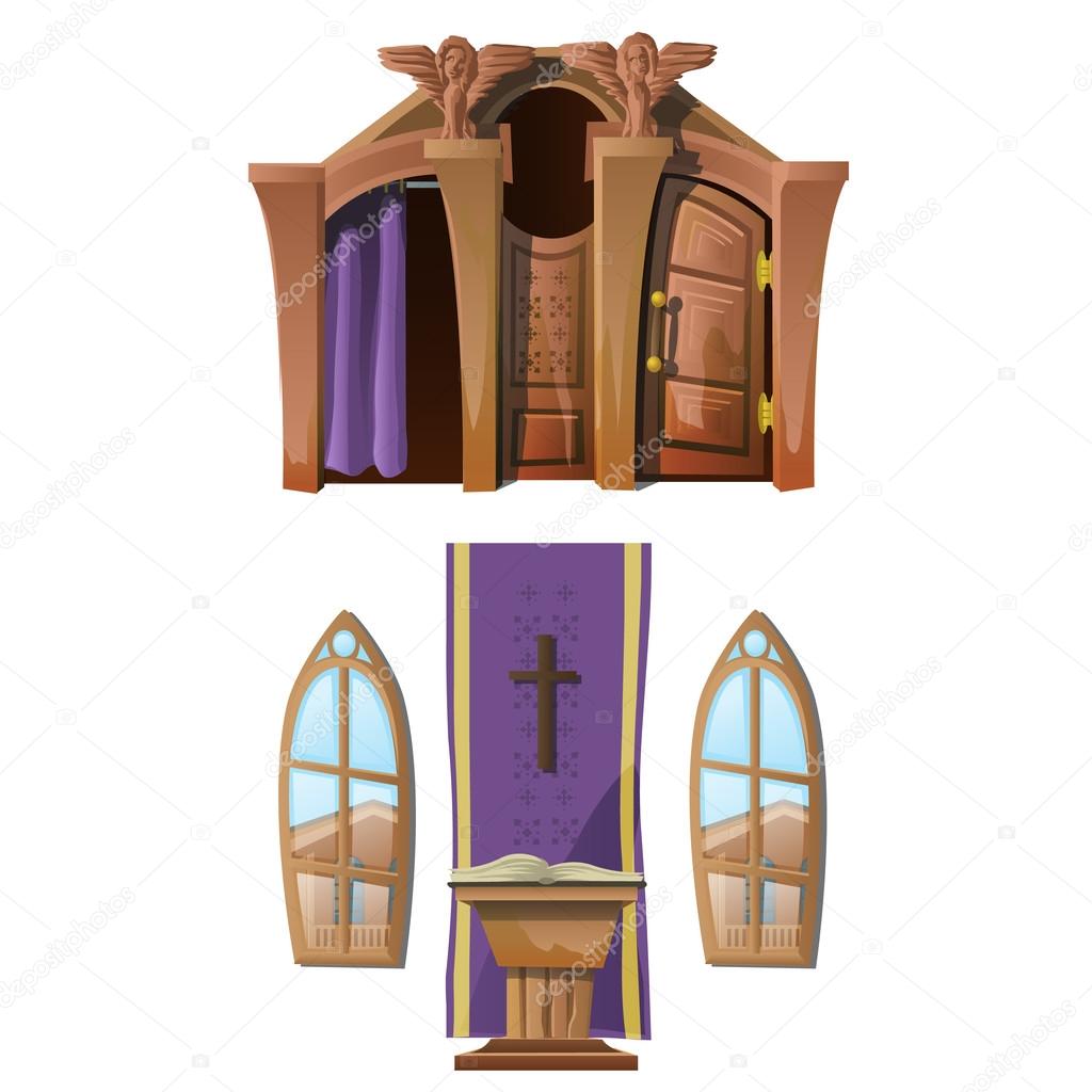 Church room for confession and catholic altar Stock Vector by