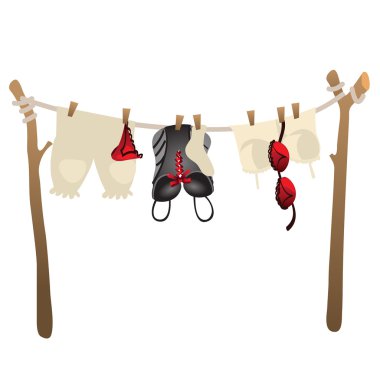 Womens underwear drying on rope outdoors clipart