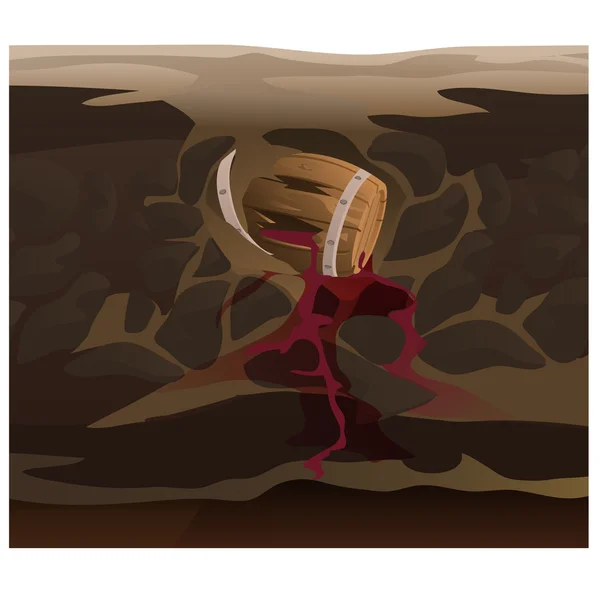 Şarap toprak altında eski varil — Stok Vektör