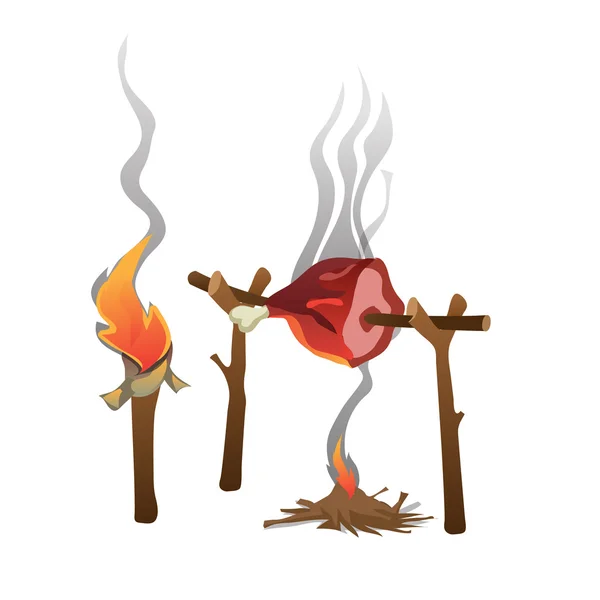 Ham pečené na ohni a pochodeň, vektorové potravin — Stockový vektor