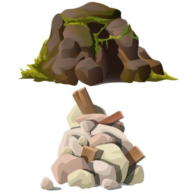Two piles of stones, with mold and wooden debris clipart