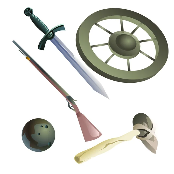 Collection of medieval and primitive weapons — Stock Vector