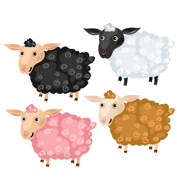 Čtyři strakaté kreslený ovce, vektorové zvířata — Stockový vektor