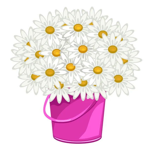 Grande buquê de margaridas em vaso rosa, flores — Vetor de Stock