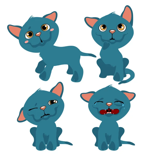 Quatre émotions de, chats, bande dessinée animale — Image vectorielle