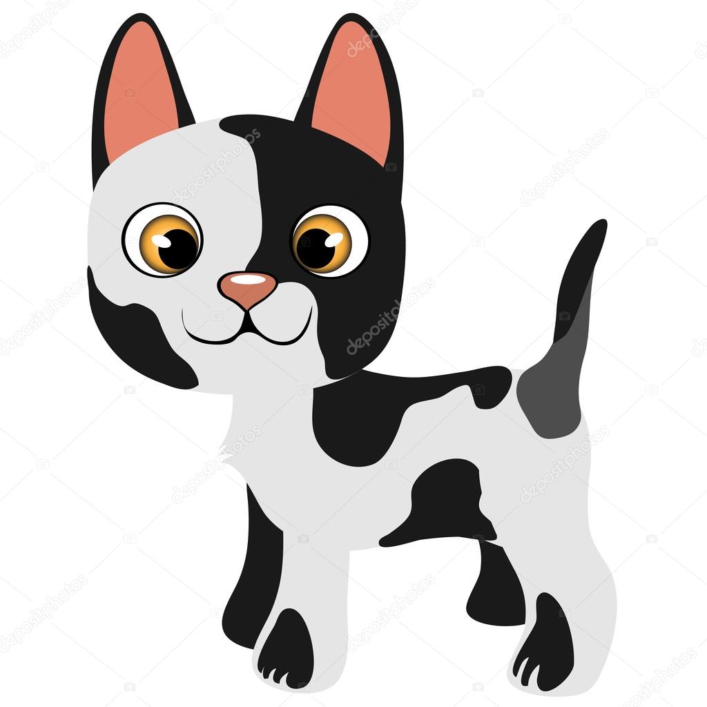 Black and white cartoon kitty, vector pet isolated — Stock Vector