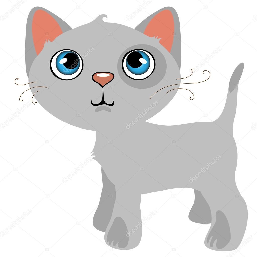 Nachdenklich Graue Katze Mit Blauen Augen Cartoon Haustier