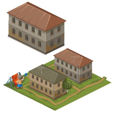 Üç evler ve hostes kuru sokak giysileri üzerinde