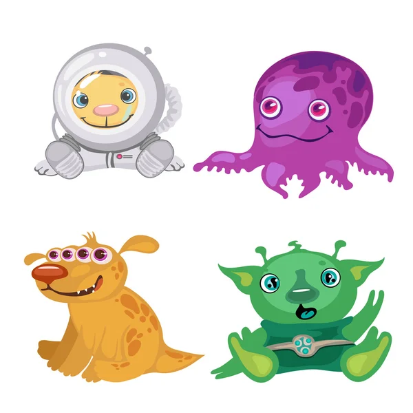 Vier grappige bizarre buitenaardse, fictieve personages — Stockvector