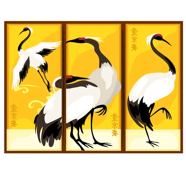 Tríptico em estilo oriental com pássaro — Vetor de Stock