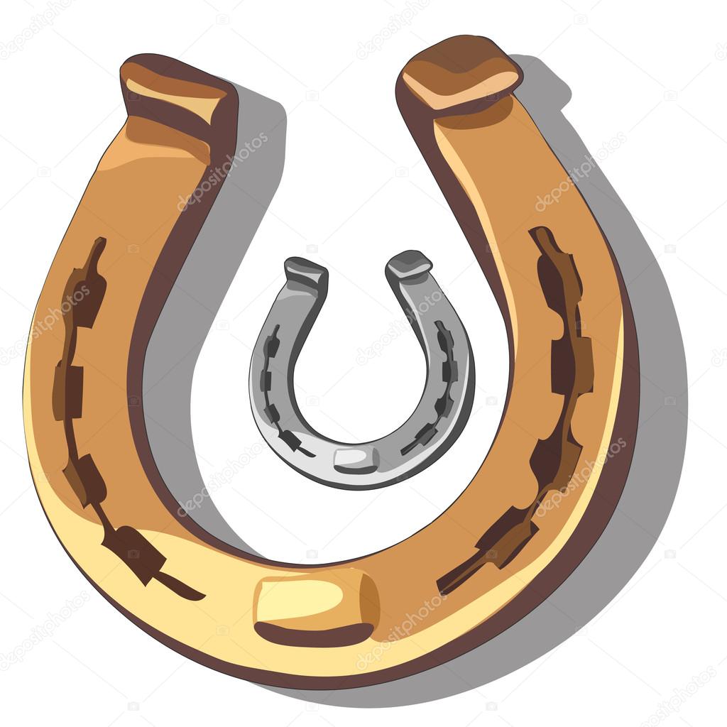 Bronze and silver horseshoe, good luck symbol, vector isolated