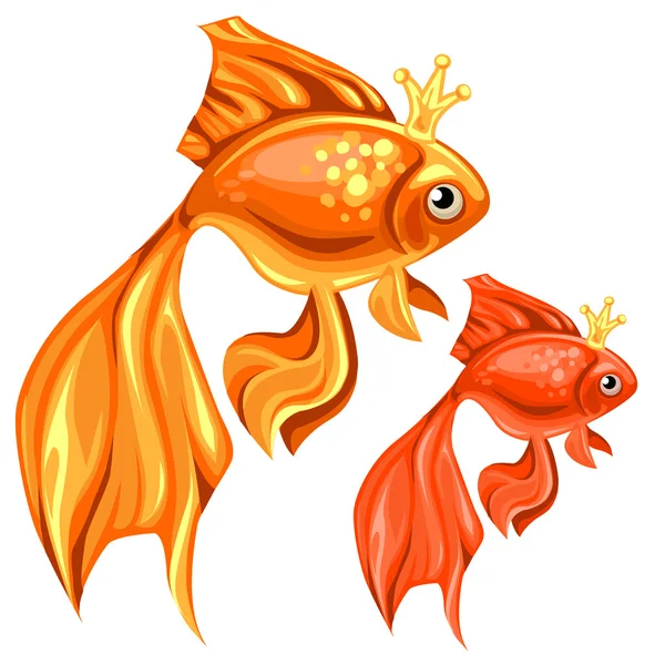 Two beautiful goldfish with magic crowns — Stock Vector