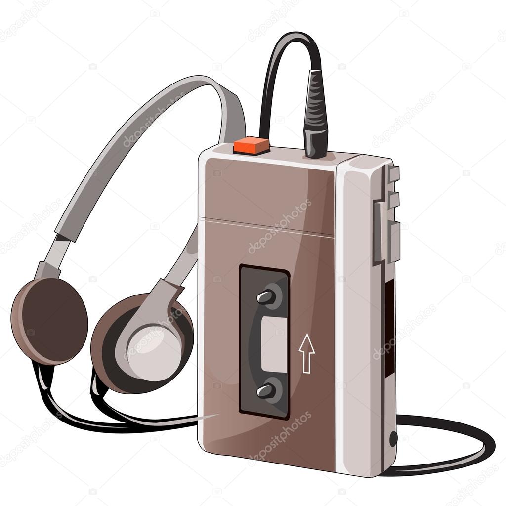 Reproductor De Cassette Con Audífonos, Ilustración Vectorial Plana