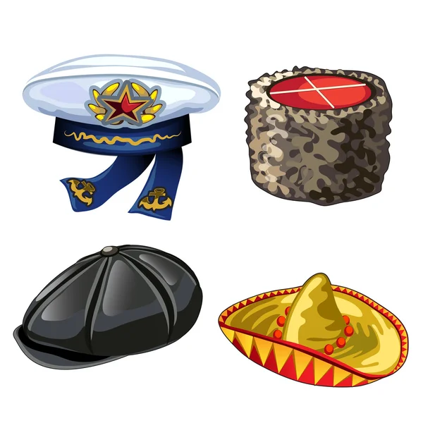 Conjunto de diferentes sombreros de gorra a sombrero — Archivo Imágenes Vectoriales