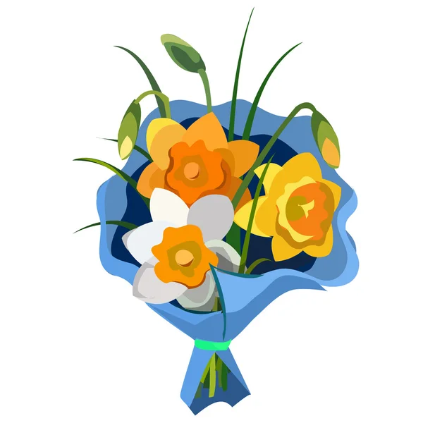 Ramo de flores de regalo en paquete azul — Archivo Imágenes Vectoriales