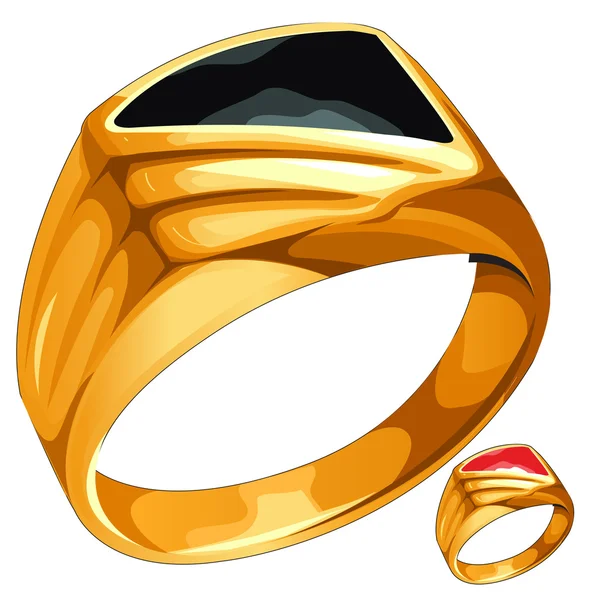 Мужчины желтое золотое кольцо с дорогим камнем — стоковый вектор