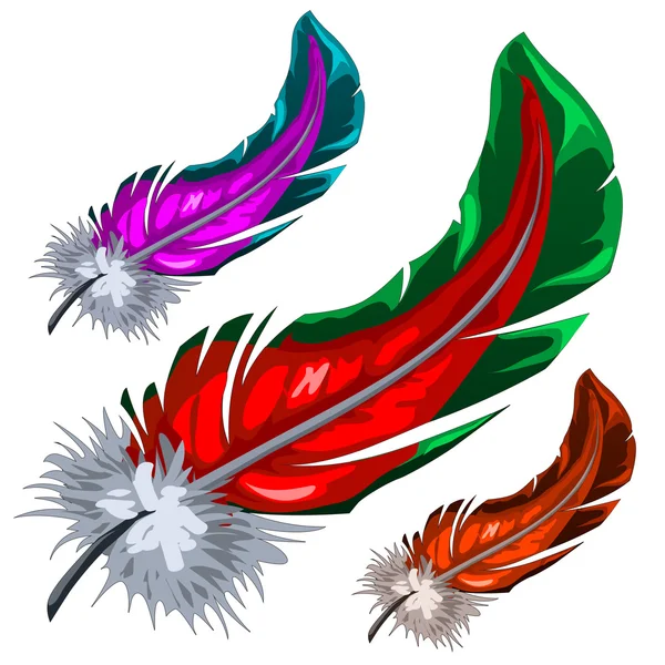分離されたいくつかのカラフルな魔法ふわふわの羽 — ストックベクタ