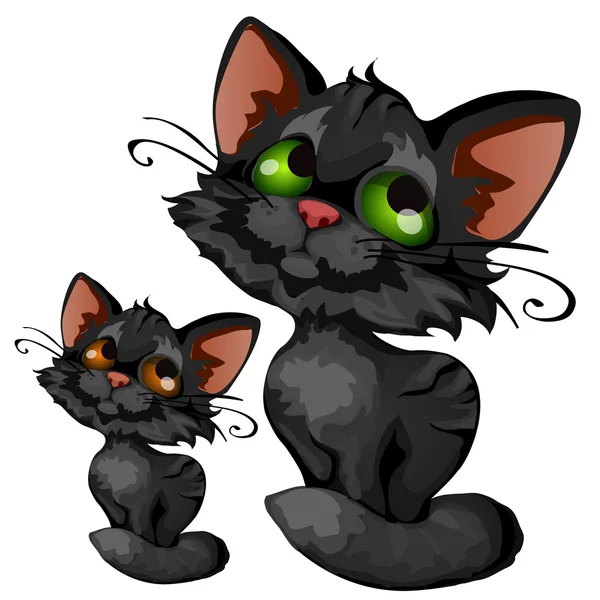 Sly desenho animado gatinho preto, vetor animal —  Vetores de Stock