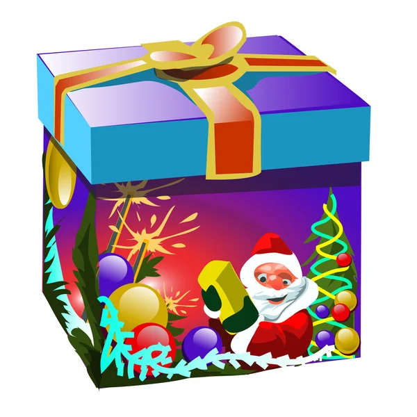 Κουτί δώρου με στυλ Χριστούγεννα με τον Άγιο Βασίλη — Διανυσματικό Αρχείο