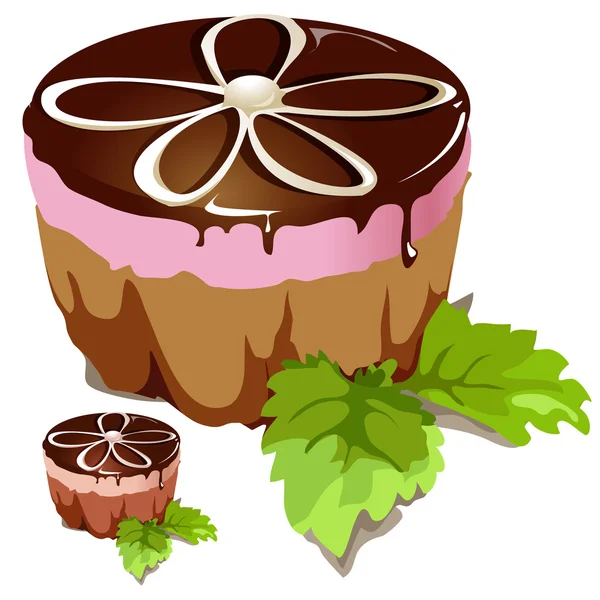 Chocolate cake with pink layer — Stock Vector
